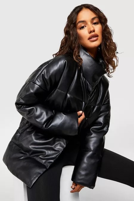 FAUX LEATHER OVERSIZED PUFFER JACKET